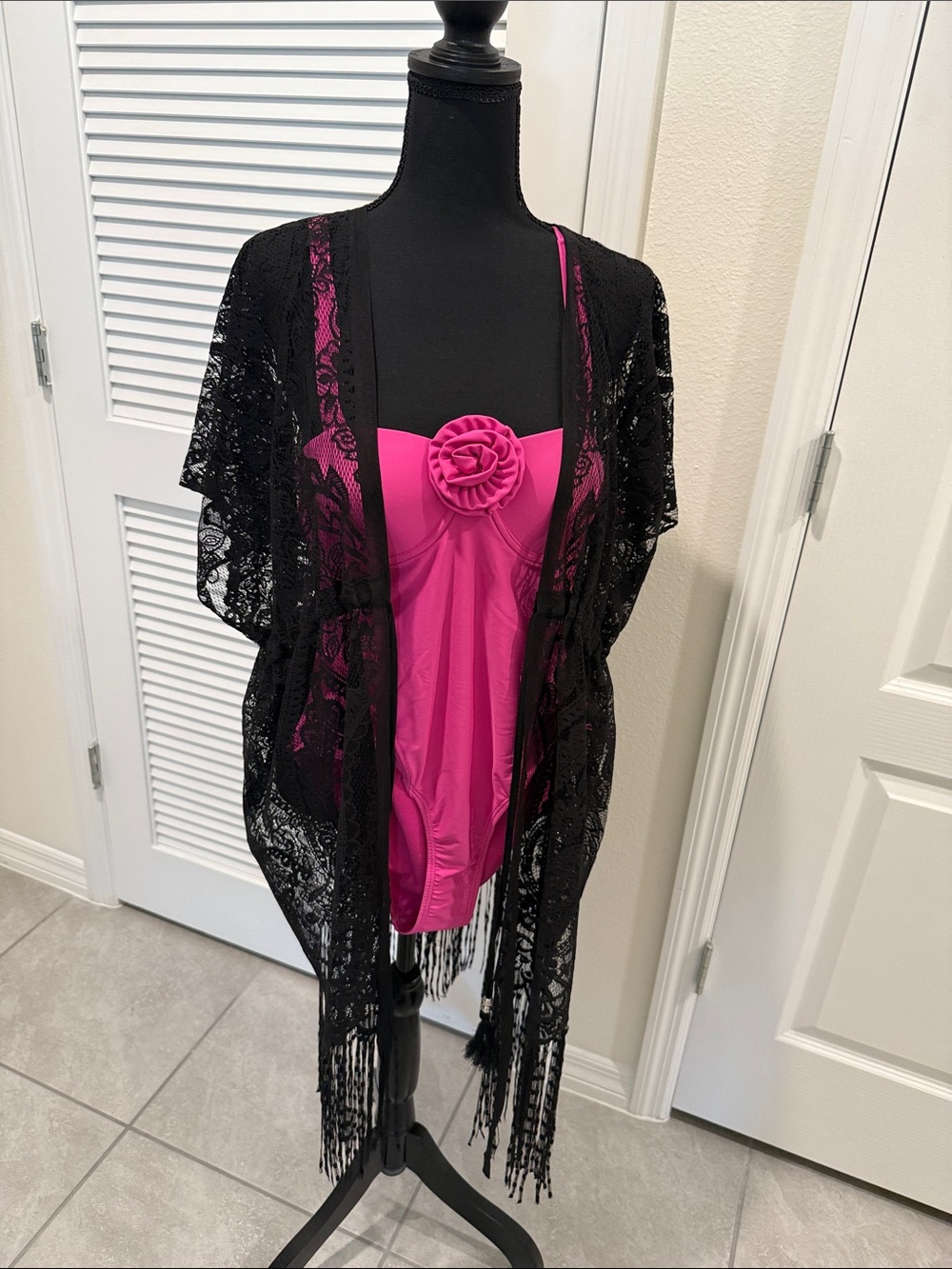 Black Lace Fringe Kimono Cover-Up